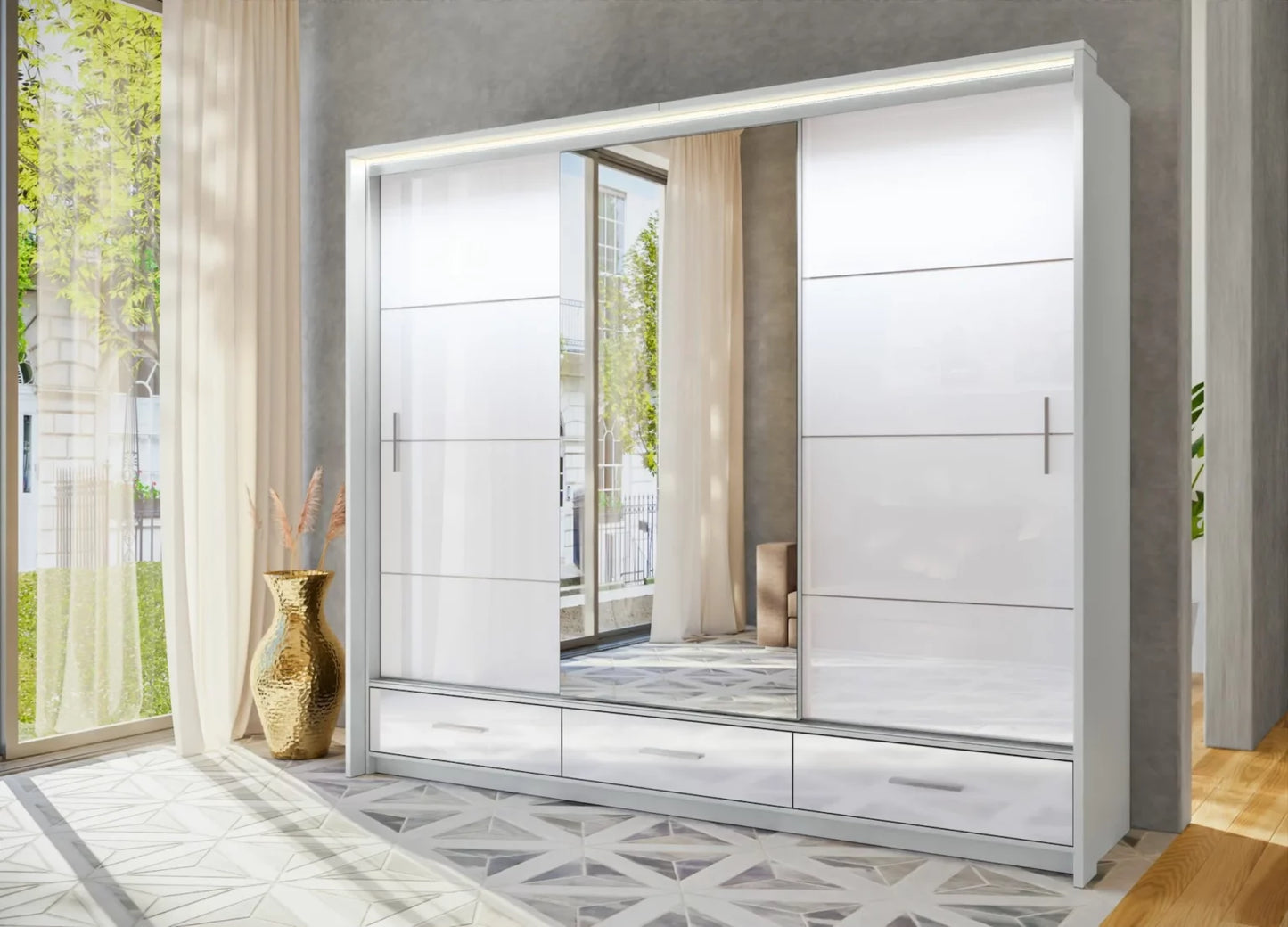 High Gloss Sliding Door Wardrobe | Including Mirrors