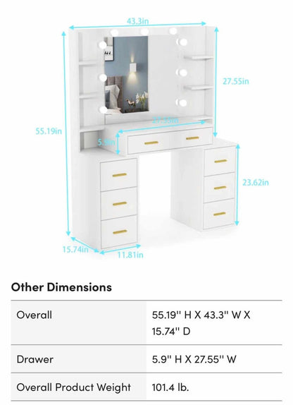 Dressing / Vanity Desk With Lights & Mirror